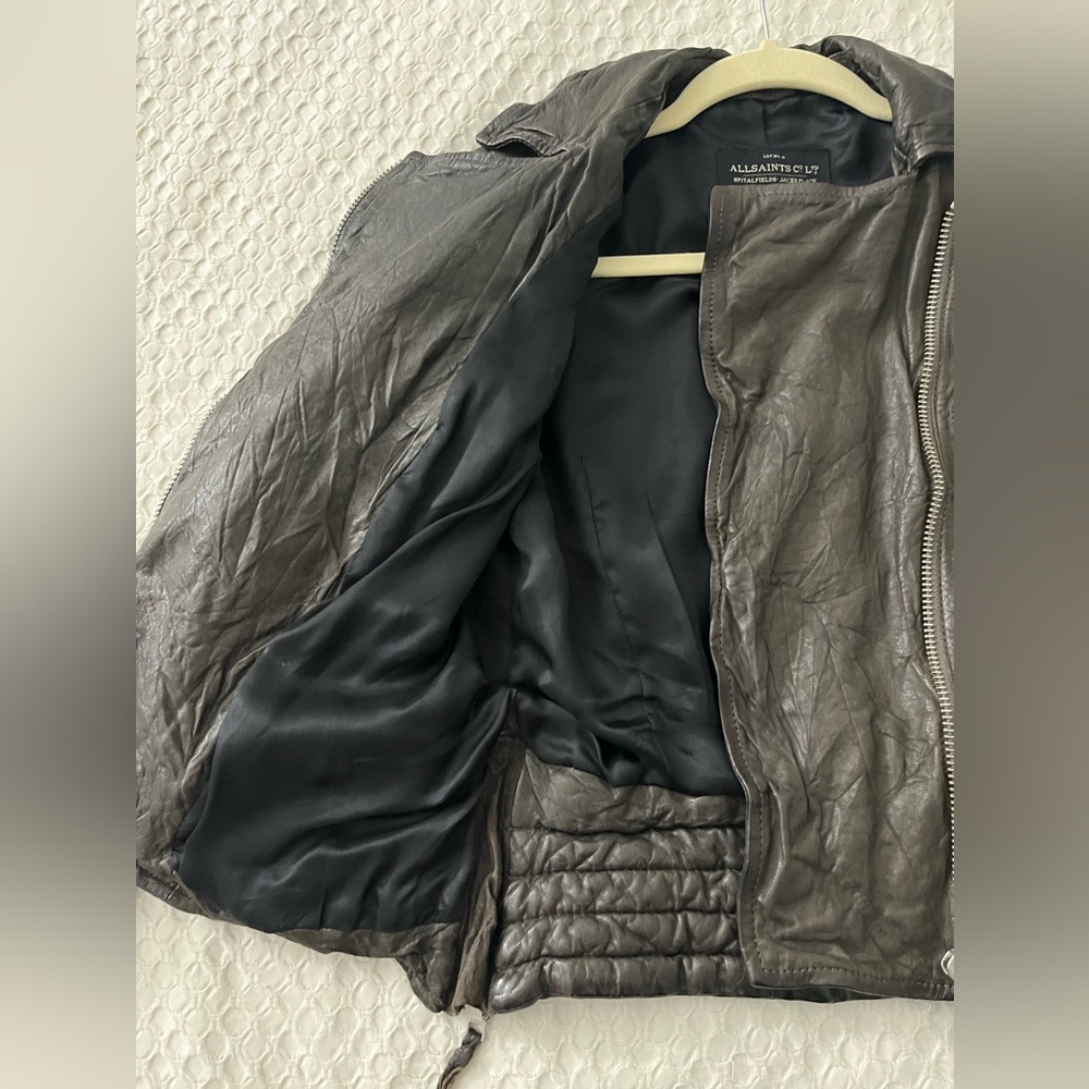 All Saints Slate Biker Spitalfields Jacks Place Leather Jacket - Picture 9 of 14